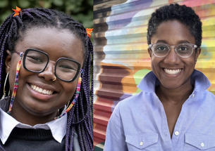 Headshot photos of Reina Coulibaly ’24, left, and Ara Tucker ’01, right.