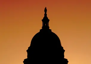 The U.S. Capitol building at sunset.