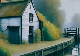 The Other book cover which features a drawing of a white house sitting on the edge of land and overlooking water.