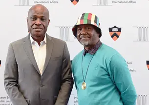 Martin Fayulu, left, a politician from the Democratic Republic of the Congo, with AWI director Chika Okeke-Agulu