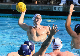 Roko Pozaric prepares to shoot in a Princeton water polo game at Pepperdine