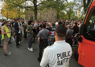 Public Safety officers patrol during the occupation of Clio Hall amid last spring’s pro-Palestinian protests.