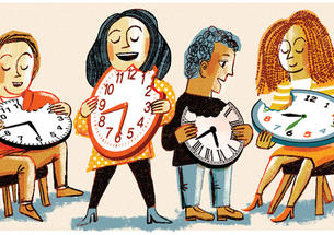 Illustration of hungry students eating clocks