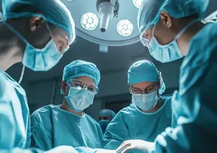 Docors in the operating room performing a C-section on a patient