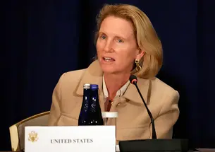 USAID Deputy Administrator Isobel Coleman ’87 speaks during the Transforming Humanitarian Response for the 21st Century Ministerial in 2024.