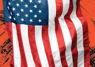 American Flag on tatter orange background