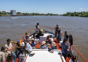 Princeton Journeys participants ride a boat along the Tigre Delta outside of Buenos Aires, Argentina. 