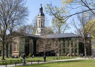 Nassau Hall seen from the rear in springtime