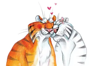 Illustration of two tigers falling in love