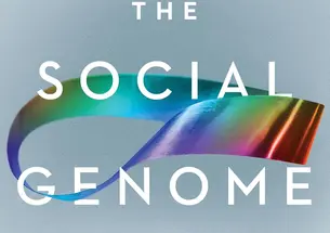 Cover of The Social Genome by Dalton Conley which is a blue background, letter in white, and a colorful ribbon around the text.