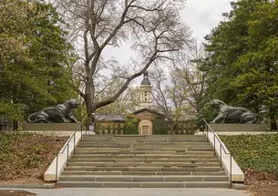 Nassau Hall is visible just over the top of stone steps.