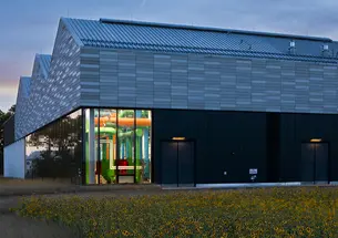 The CUB (central utility building) is a single-story structure with geo-exchange(Link downloads document) facilities to deliver thermal energy for buildings at the new Meadows Neighborhood.