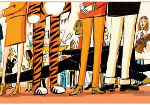 Illustration of a student with a psary botle full of cleaniong solution sneaks througha crowd or alumni at Reunions