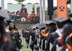 Princeton President Christopher Eisgruber ’83 speaks at the Class of 2025 Commencement.