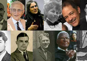 Headshots in two rows showing Daniel Wallace Culp, John Doar, Sally Frank, Katharine Fullerton Gerould, Charles Hey-Maestre, John Nash, Franklin S. Odo, Alan Turing, Oswald Veblen, Bruce Wright, and Chien-Shiung Wu