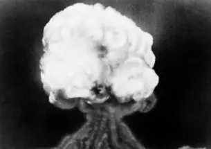 This July 16, 1945, shows the mushroom cloud of the first atomic explosion at Trinity Test Site near Alamagordo, New Mexico.