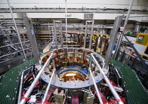 A view from above the magnetic bottle that holds hot fusion fuel at the Prnceton Plasma Physics Laboratory.