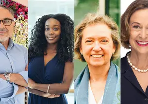 SCOTT_sidebar_quarters.jpg From left, José Quiñonez *98, Kahina Haynes ’11, Betsy Biemann *89, and Kathy Roth-Douquet *91.