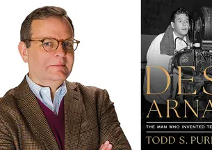 Todd Purdum ’82 and the cover of his book featuring a photo of Desi Arnaz behind an old movie camera.