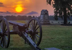 Cannon at Gettysburg photographed at sunset