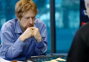 Adam Logan ’95 concentrates in a Scrabble match.