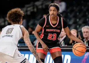 Madison St. Rose dribbles the ball against an opponent from Georgia Tech