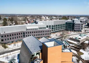 The ES and SEAS complex stretches roughly a third of a mile from Ivy Lane to Prospect Avenue. The Commons building, at right, is expected to be a hub for engineering and the sciences.