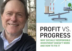 Split photo of a headshot of Swanson and his book Profit vs Profess 