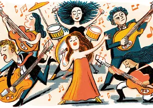 Illustrations of a student band in action