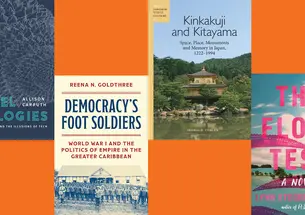 book cover collage on orange bacground