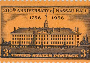 A vintage 1956 stamp featuring Nassau Hall.