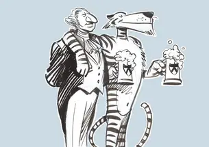 Illustration of George Washington and Tiger drinking beer