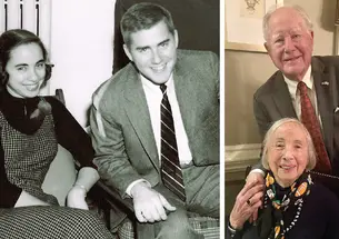 Ross Webber ’56 and mary lou during senior year; ross and mary lou in 2024.
