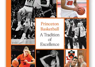 A book cover with photos of Princeton basketball games.