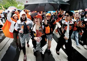 Members of the Class of 2016 are well equipped for a wet P-rade.