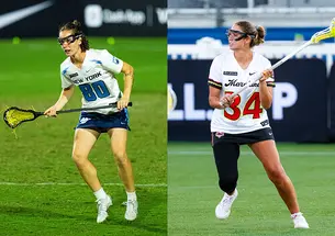 Pro lacrosse players Marge Donovan and McKenzie Blake in action