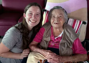 Charlotte Zabel &rsquo;29, left, with Alicia, one of the new friends she met during her internship at a nursing home in Costa Rica