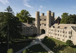 Blair Arch, part of a castle-like building with four turrets surrounding an arched tunnel.