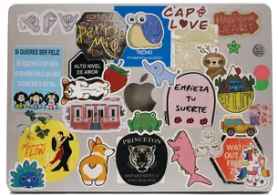 Sofia Sanchez &rsquo;27 created a colorful collage (at left). &ldquo;Once I had some stickers,&rdquo; she said, &ldquo;I wanted to have more.&rdquo; Her assortment features organizations she&rsquo;s joined, like the dance group M&aacute;s Flow and Cap and Gown, along with a few made by friends, including one that spells &ldquo;joy&rdquo; in sign language. Sofia&rsquo;s twin brother, Ivan Sanchez &rsquo;27, has no stickers on his laptop; clearly the urge is not biological.