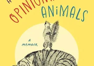 Yellow cover with the title at top and an illustration of a squirrel standing on a cat.