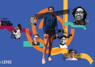 An artistic collage of students that benefit from LENS