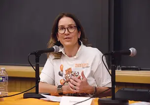 Lucy McBride ’95 speaks during PAW’s panel