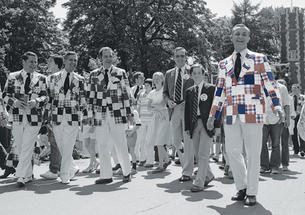 Members of the Class of ’51 march in the 1976 P-rade wearing their red, white, and blue jackets