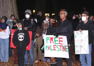 Pro-Palestinian protesters gather in front of Nassau Hall on Nov. 2, 2023.