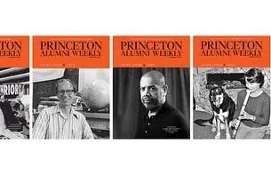 PAW’s four covers for the February issue, featuring, from left, Richard Riordan ’52, W. Jason Morgan *64, Gregory Allen Howard ’74, and Hilary Tann *81.