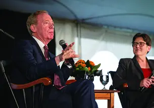From left, Microsoft Corp. president Brad Smith ’81 and Princeton provost Jennifer Redford ’91.