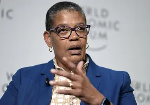 Michelle Williams ’84 speaks on a panel.