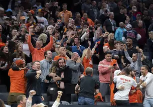 Princeton fans cheer as Princeton upsets Arizona, 59-55, in the NCAA Tournament in Sacramento, Calif., Thursday, March 16, 2023. 