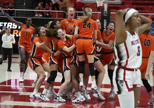 Princeton players celebrate their victory over North Carolina State.