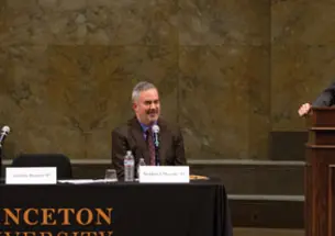 ACLU director Anthony Romero ’87 speaks about marriage equality while panelists Haley Gorenberg ’87, deputy director at Lamba Legal, and Professor Stephen Macedo *87 listen.